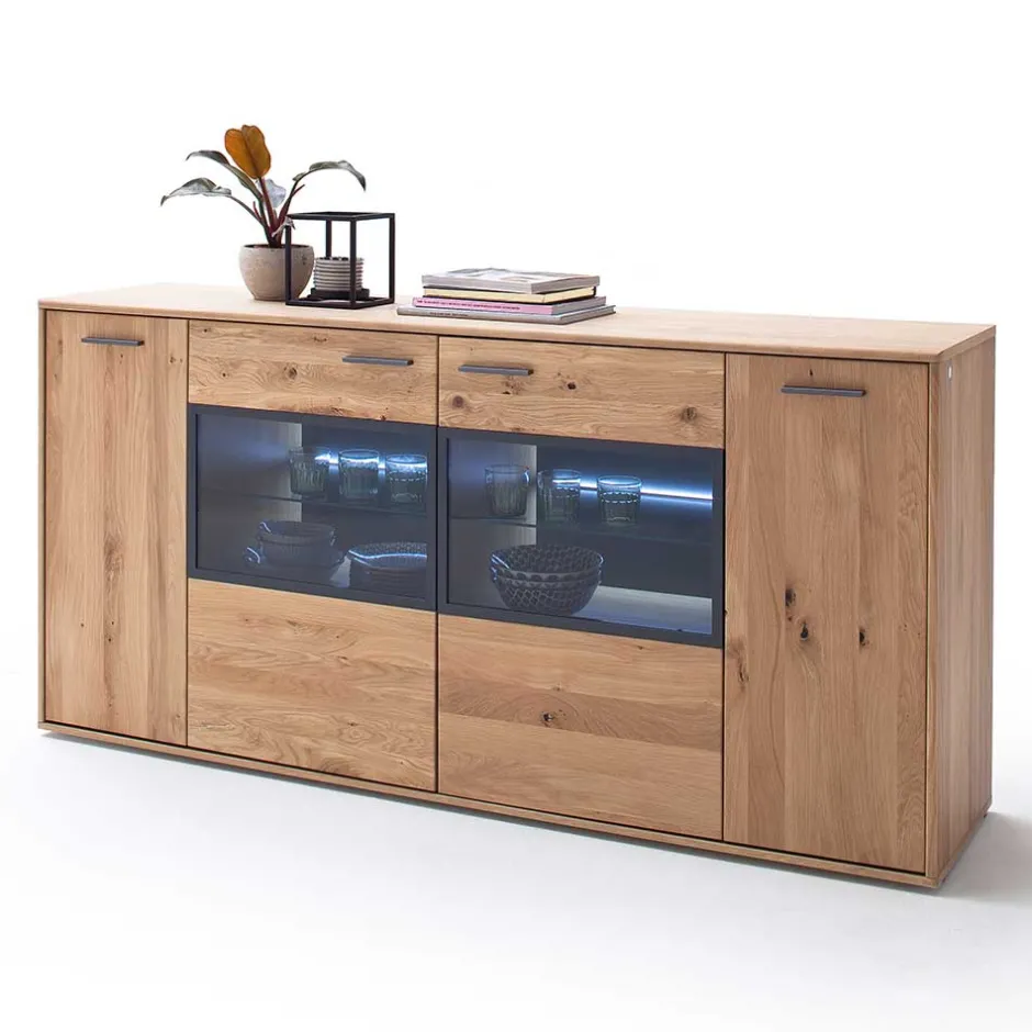 Modernes Eiche Sideboard mit Glaseinsätzen - Assela^Wohnen