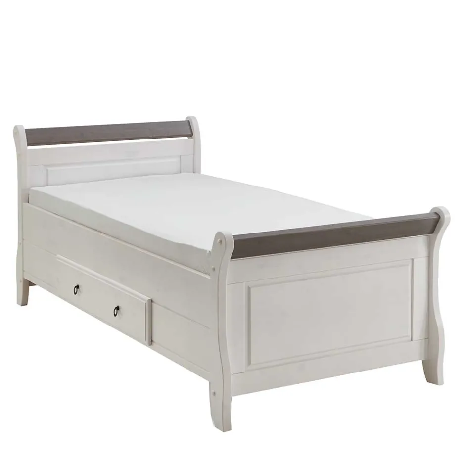 Modernes Landhausbett in Weiß & Grau - Caneon^Wohnen Sale