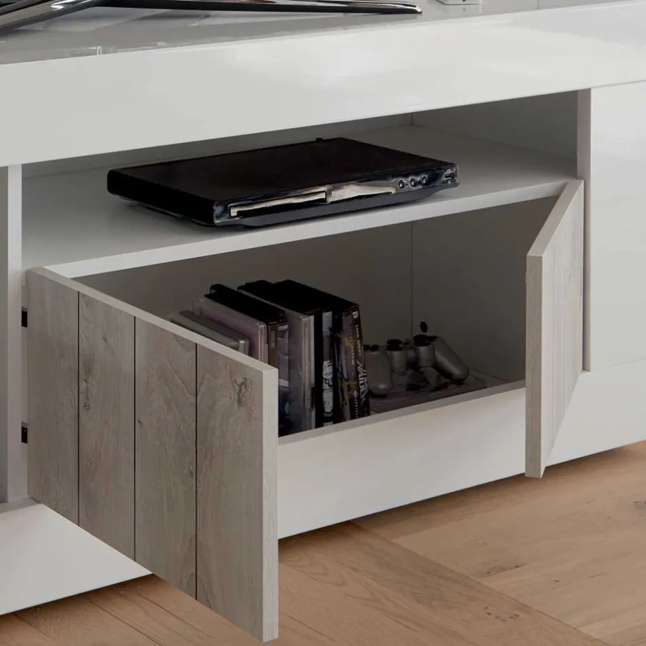 Wohnen Modernes TV Lowboard mit Fach & 3 Türen - Merenda