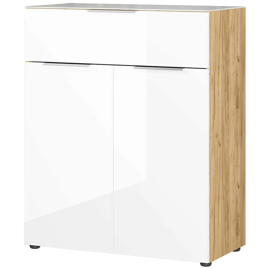 Wohnen Modernes Vertiko in Weiß & Wildeiche - Duclia