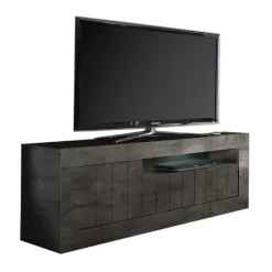 Wohnen Modern-geradliniges TV Board in Dunkelgrau Dekor - Bella