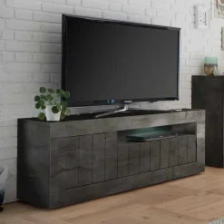 Wohnen Modern-geradliniges TV Board in Dunkelgrau Dekor - Bella