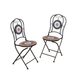 Wohnen Mosaik Gartenstuhl Set Etiennas mit Eisen Schwarz (2er Set)