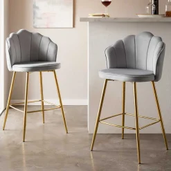 Wohnen Muschel Barstühle in Hellgrau & Gold - Locceri (2er Set)