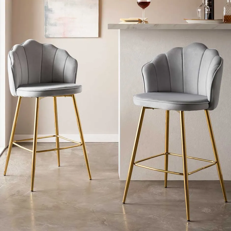 Wohnen Muschel Barstühle in Hellgrau & Gold - Locceri (2er Set)