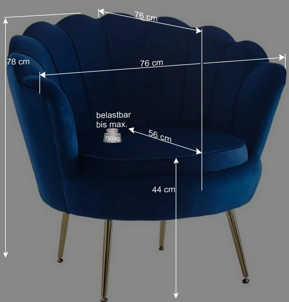 Wohnen Muschel Design Sessel in Blau Samtbezug - Dotagon