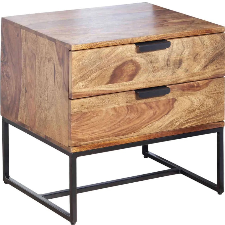 Wohnen Nachtkommode aus Sheesham massiv & Metall - Campane
