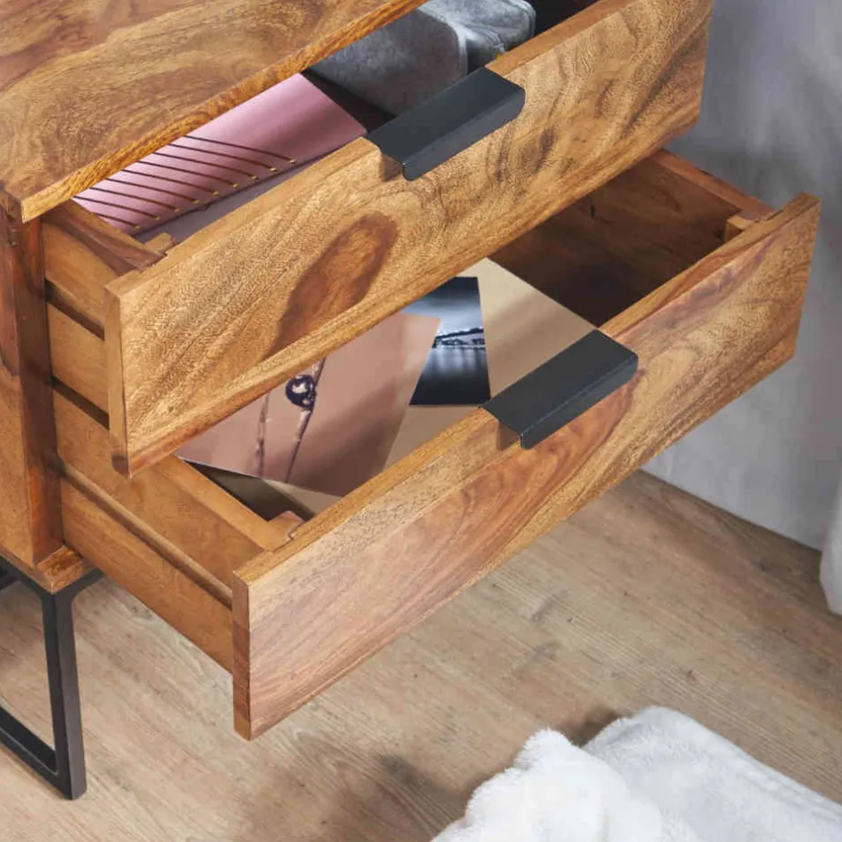 Wohnen Nachtkommode aus Sheesham massiv & Metall - Campane