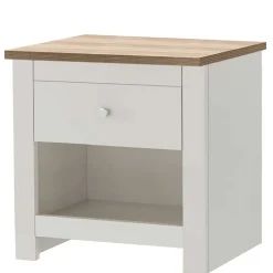 Wohnen Nachtkommode in Cremeweiß mit Eiche - Langoona