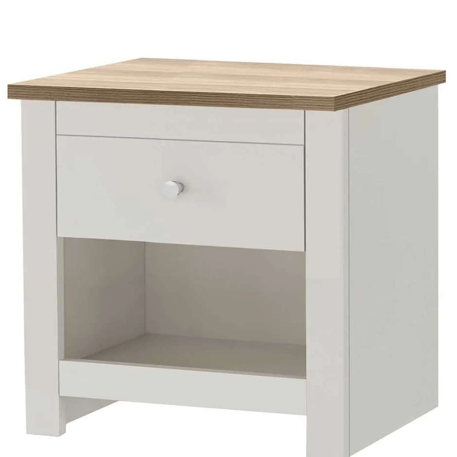Wohnen Nachtkommode in Cremeweiß mit Eiche - Langoona