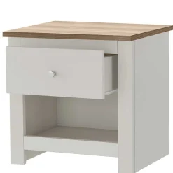 Wohnen Nachtkommode in Cremeweiß mit Eiche - Langoona