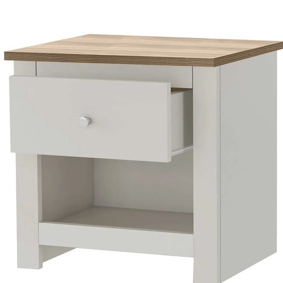 Wohnen Nachtkommode in Cremeweiß mit Eiche - Langoona