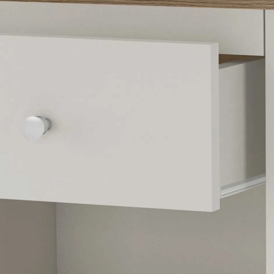 Wohnen Nachtkommode in Cremeweiß mit Eiche - Langoona