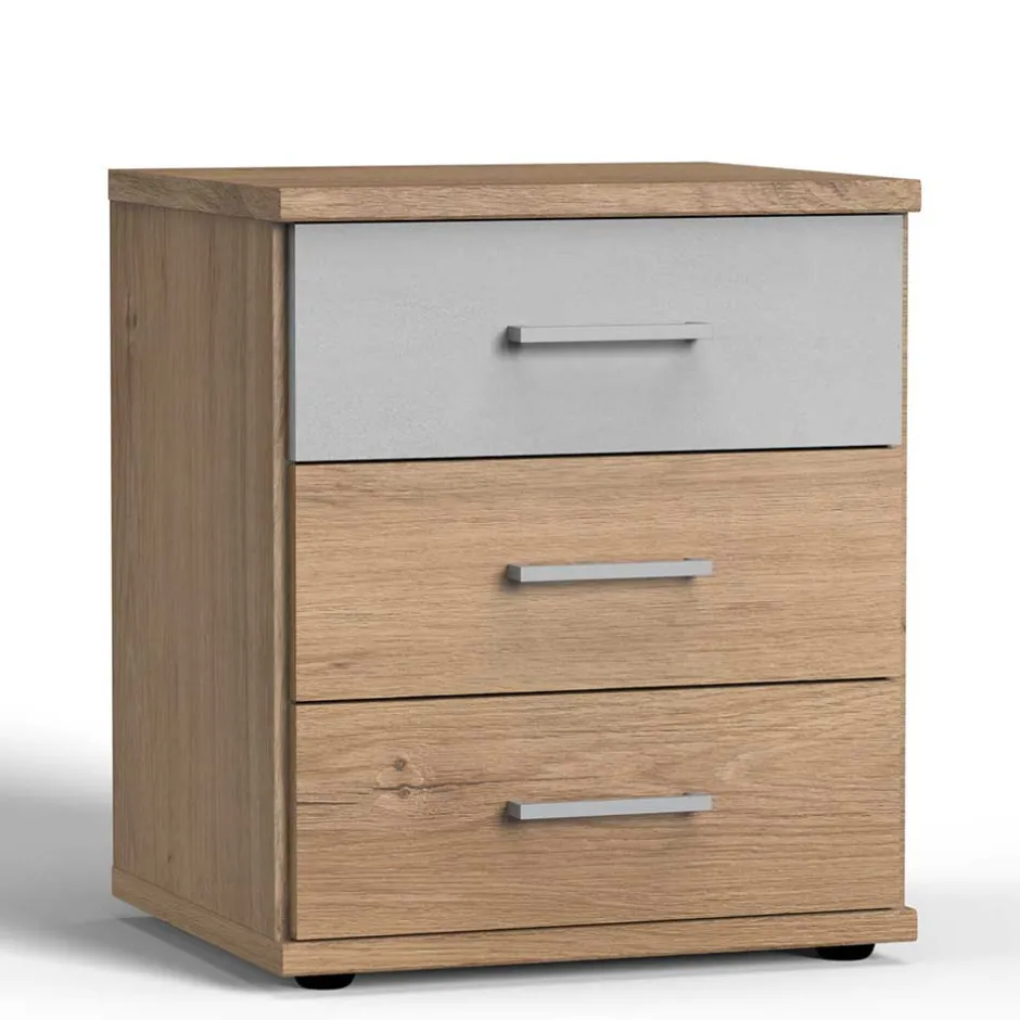 Wohnen Nachtkommode in heller Beton Optik & Eiche - Anca