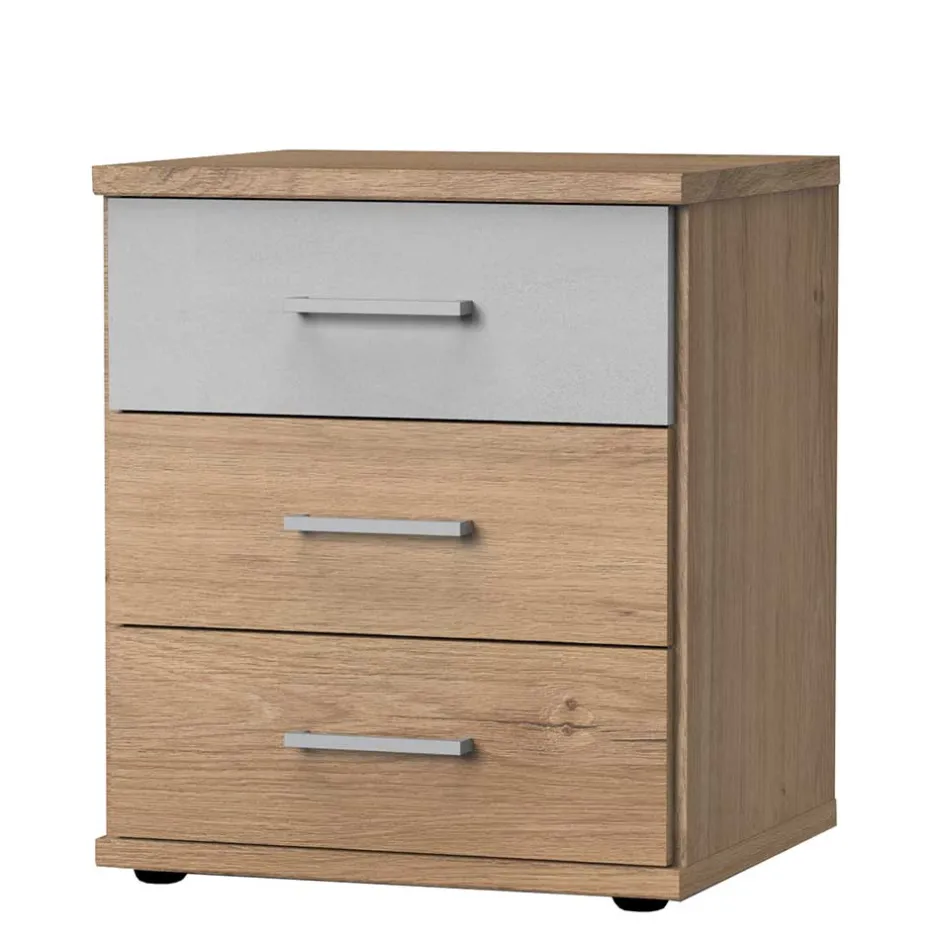 Wohnen Nachtkommode in heller Beton Optik & Eiche - Anca
