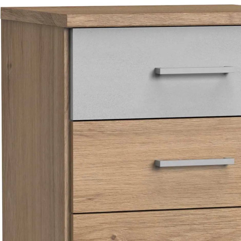 Wohnen Nachtkommode in heller Beton Optik & Eiche - Anca