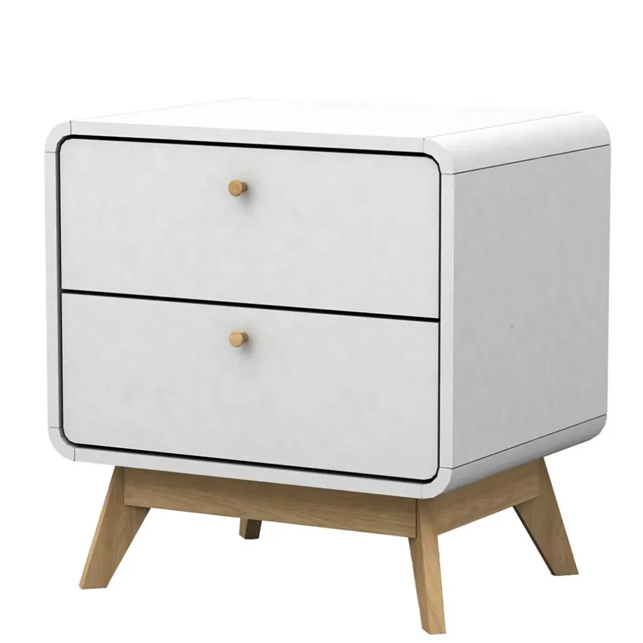 Wohnen Nachtkommode in Weiß mit Eiche - Kolreva