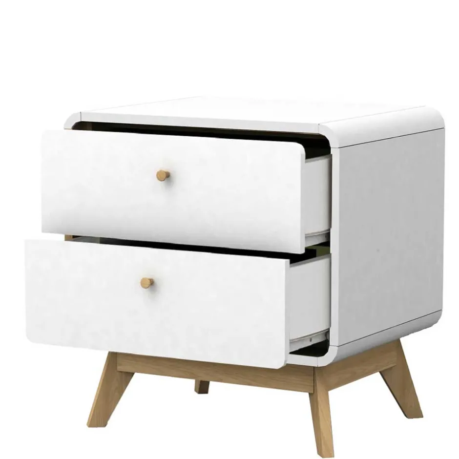 Wohnen Nachtkommode in Weiß mit Eiche - Kolreva