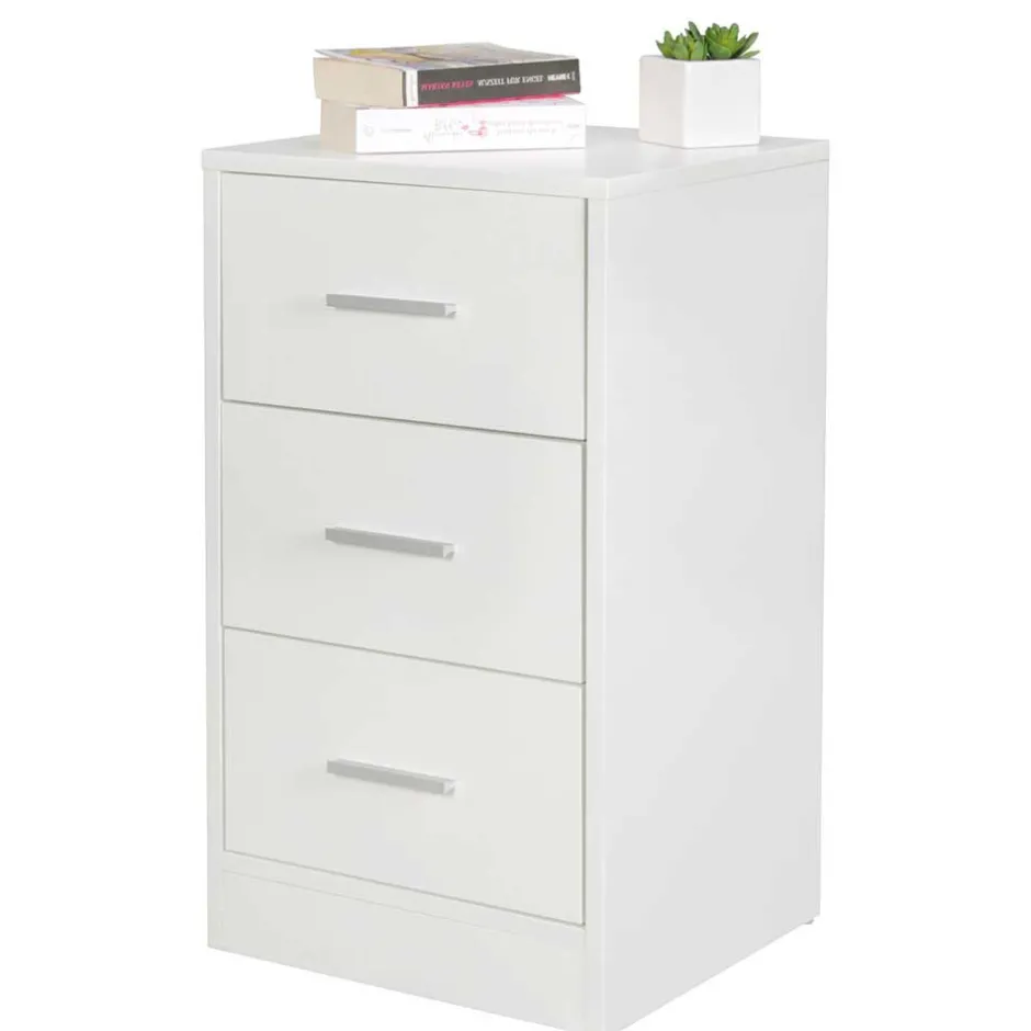 Wohnen Nachtkommode in Weiß mit Metallgriffen - Guantama