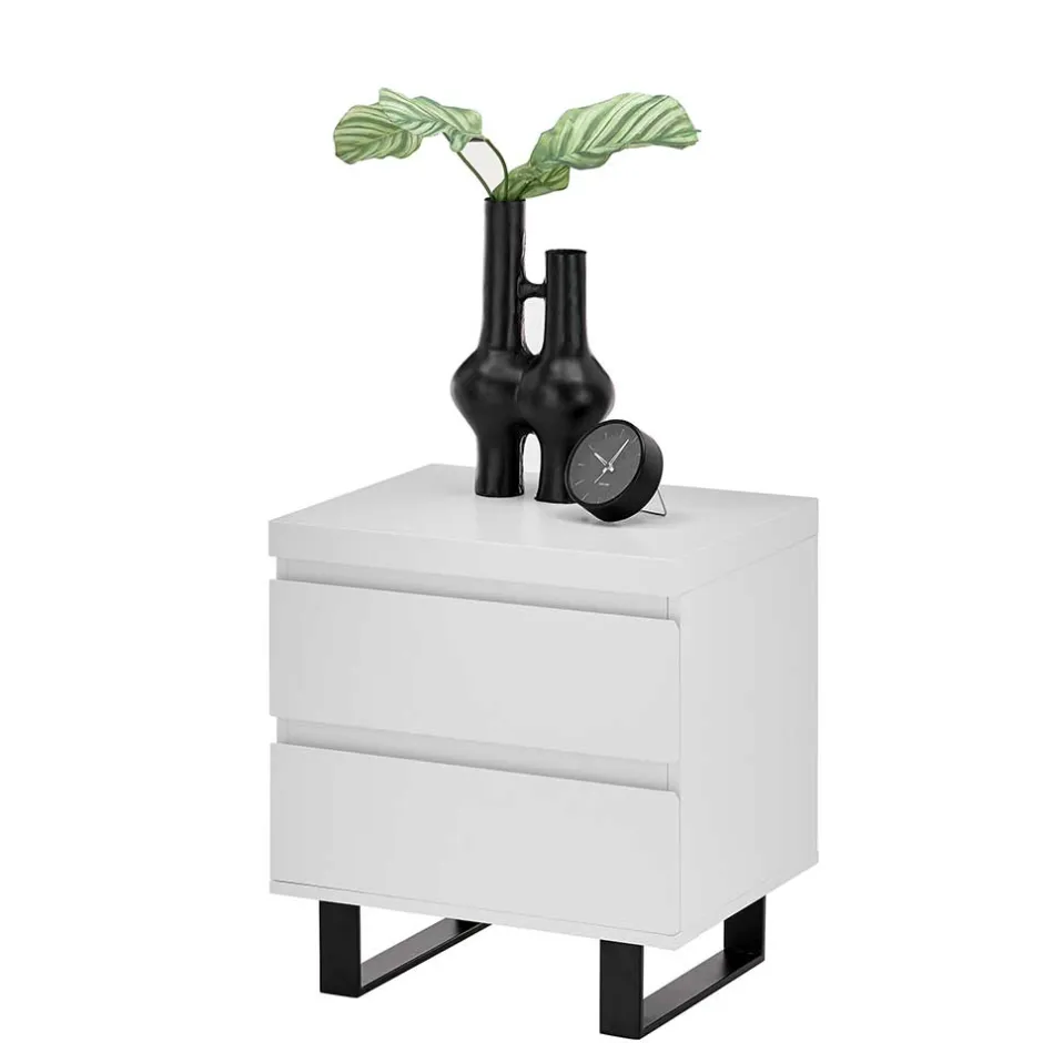 Wohnen Nachtkommode in Weiß mit Schwarz - Atela