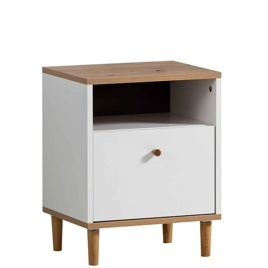 Wohnen Nachtkommode in Weiß mit Wildeiche - Ambreros