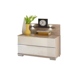 Wohnen Nachtkommode Josekna in Weiß Glas Eiche Sägerau