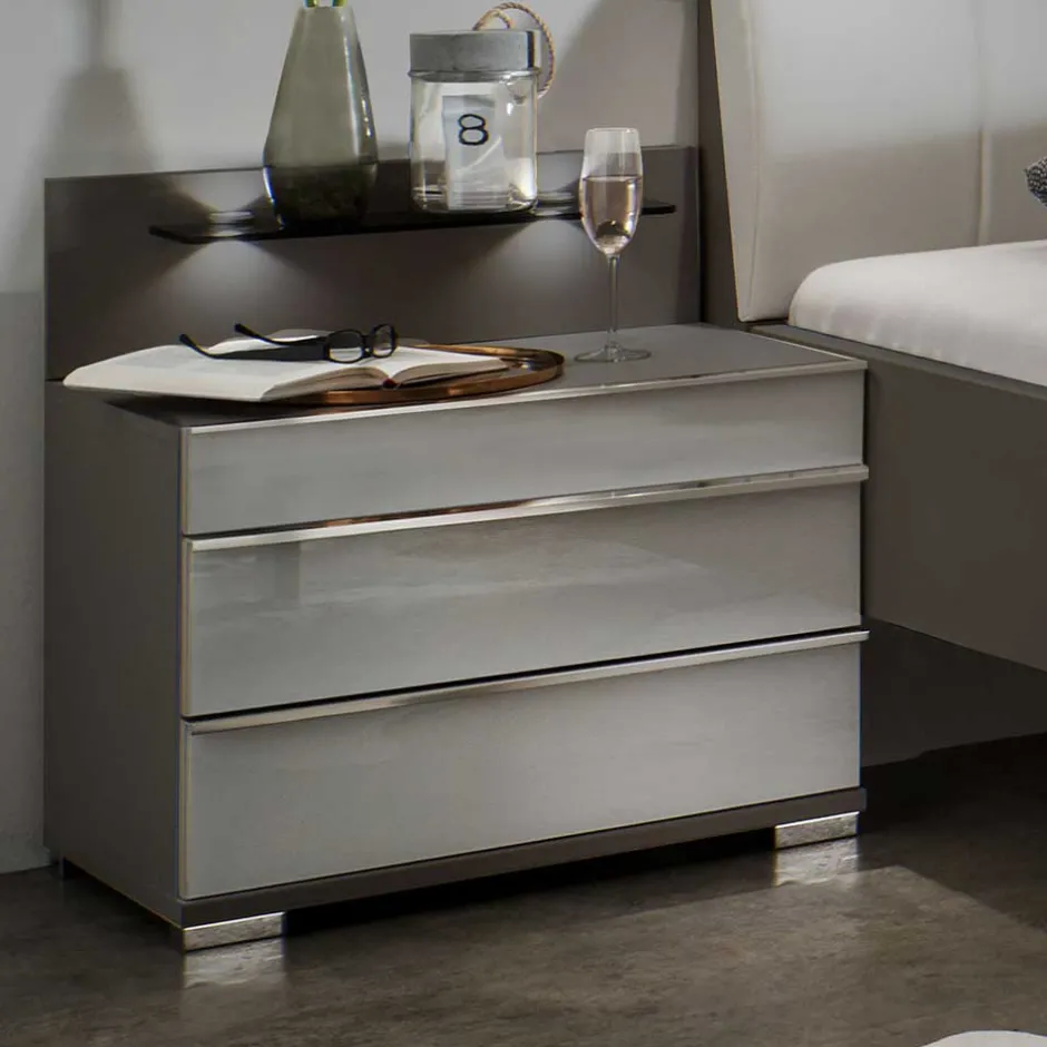 Wohnen Nachtkommoden mit Glasfront Grau - Ocavado (2er Set)