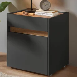 Wohnen Nachtschrank in Anthrazit und Wildeiche Dekor - Ahilav