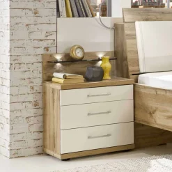 Wohnen Nachtschrank Set Neriman in Creme und Eichefarben (2er Set)