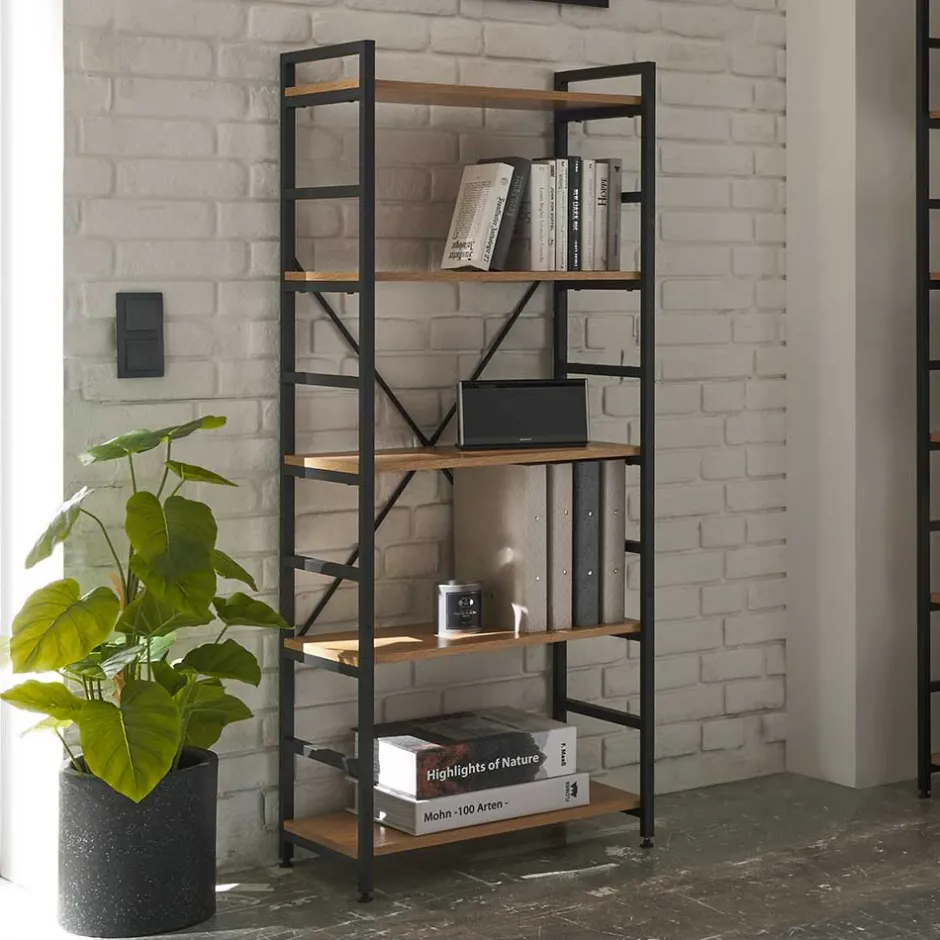 Offenes Standregal in Wildeiche und Schwarz - Lacuva^Wohnen Discount