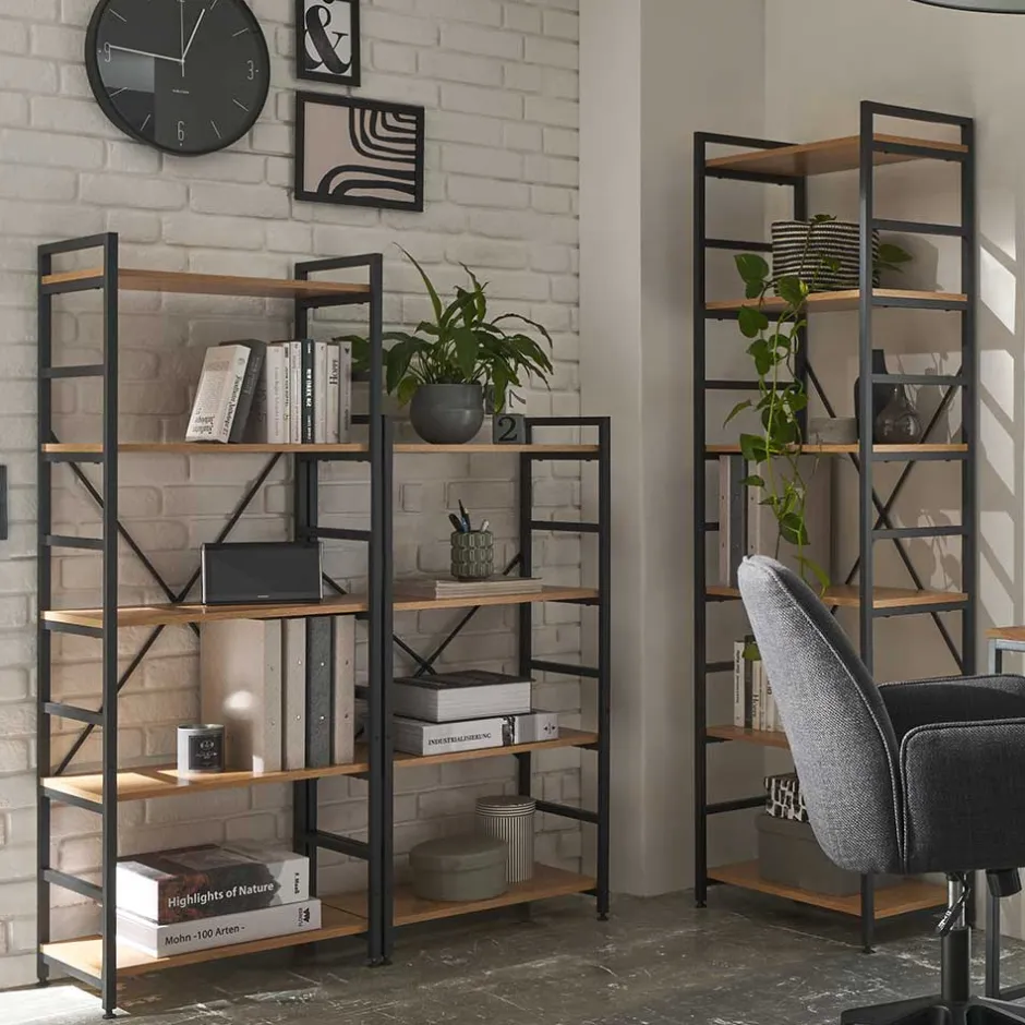 Offenes Standregal in Wildeiche und Schwarz - Lacuva^Wohnen Discount