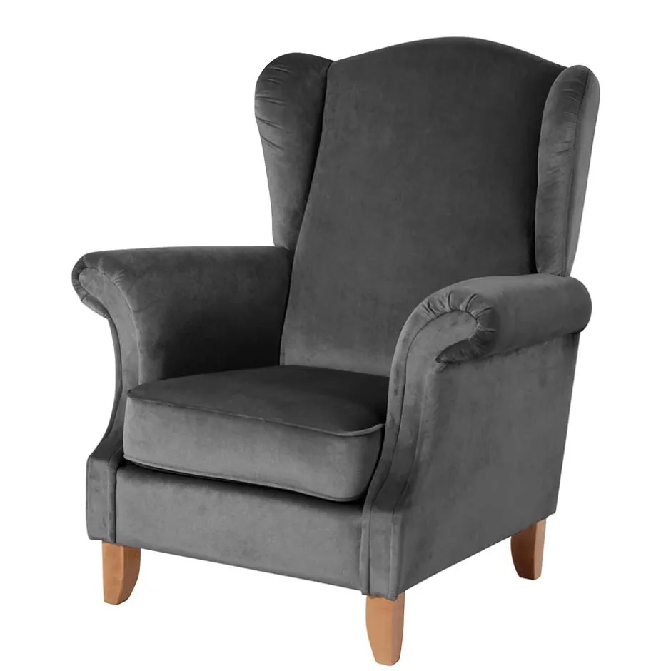 Wohnen Ohrenbackensessel aus Samtvelours Anthrazit - Nikic