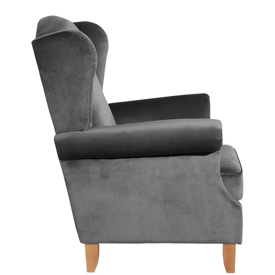 Wohnen Ohrenbackensessel aus Samtvelours Anthrazit - Nikic