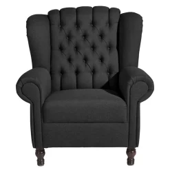 Wohnen Ohrenbackensessel mit Federkern in Schwarz - Jon