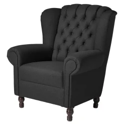 Wohnen Ohrenbackensessel mit Federkern in Schwarz - Jon