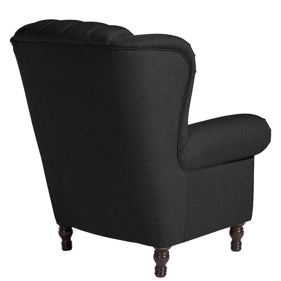 Wohnen Ohrenbackensessel mit Federkern in Schwarz - Jon