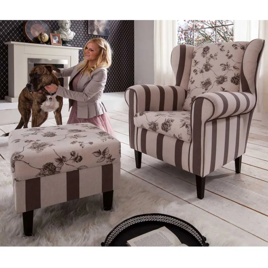 Wohnen Ohrenbackensessel Prisma in Braun Beige