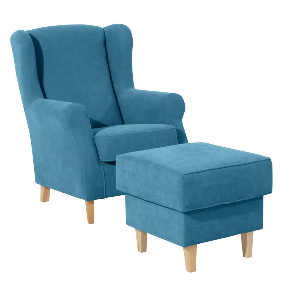 Ohrensessel aus Velours in Petrol - Edna^Wohnen Online