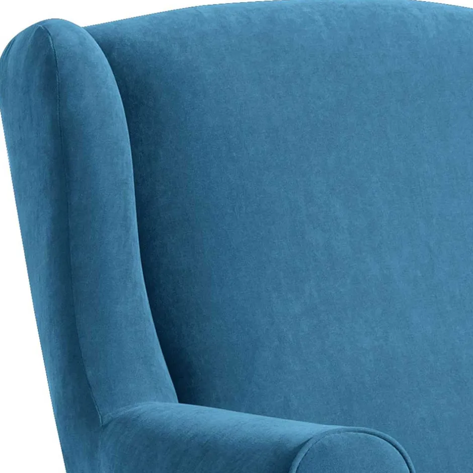Ohrensessel aus Velours in Petrol - Edna^Wohnen Online
