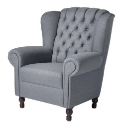 Wohnen Ohrensessel in Jeansblau und Nussbaum Braun - Sasmia