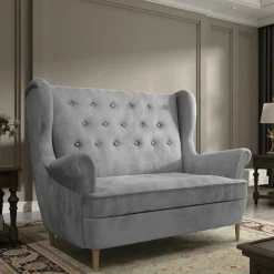 Wohnen Ohrensofa in Hellgrau Samtbezug - Renero