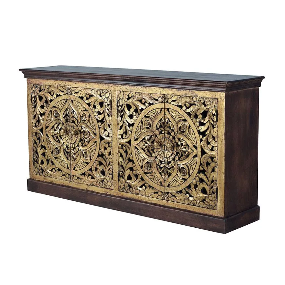 Oriental Design Sideboard in Gold und Walnussbraun - Roswito^Wohnen Clearance