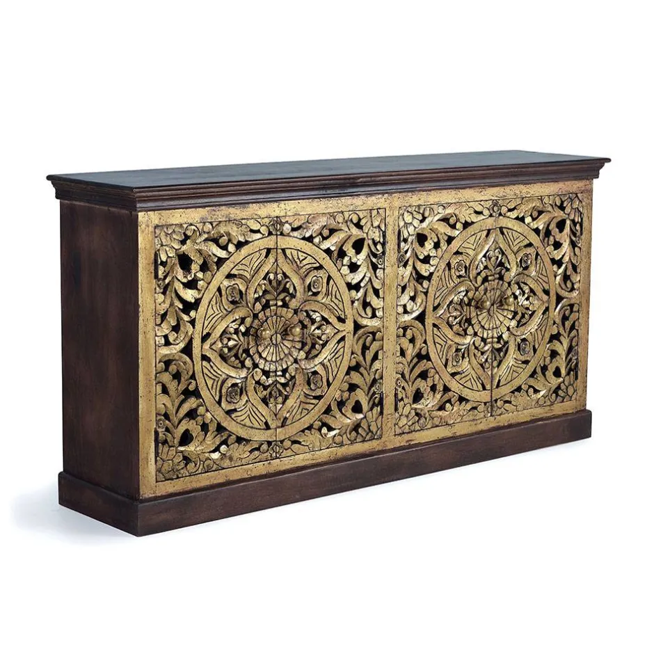 Oriental Design Sideboard in Gold und Walnussbraun - Roswito^Wohnen Clearance