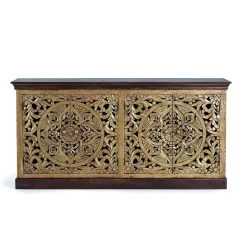 Oriental Design Sideboard in Gold und Walnussbraun - Roswito^Wohnen Clearance