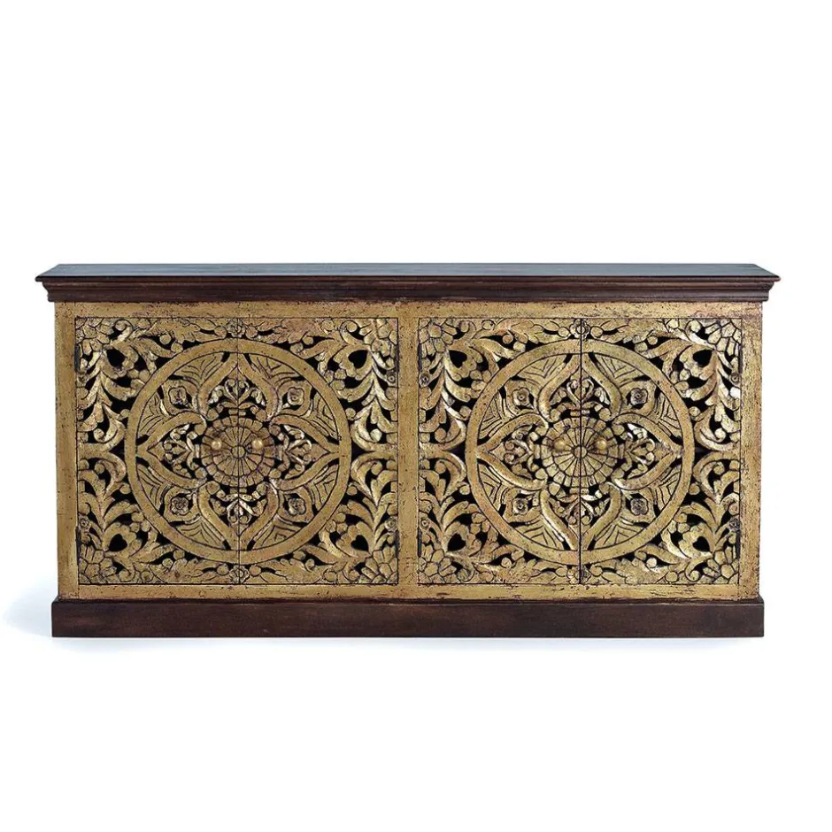 Oriental Design Sideboard in Gold und Walnussbraun - Roswito^Wohnen Clearance