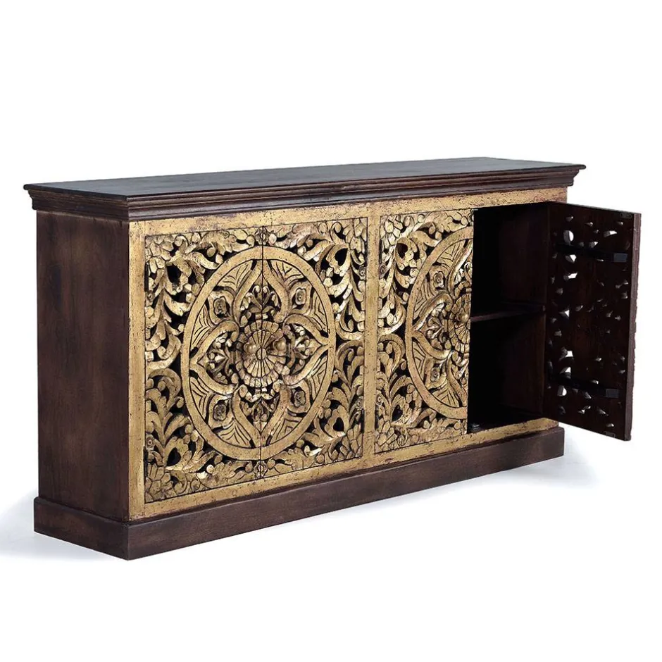 Oriental Design Sideboard in Gold und Walnussbraun - Roswito^Wohnen Clearance