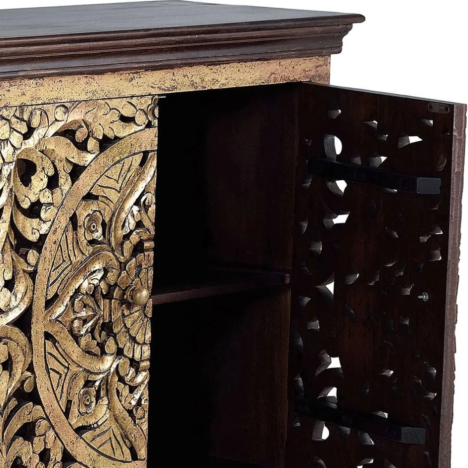 Oriental Design Sideboard in Gold und Walnussbraun - Roswito^Wohnen Clearance