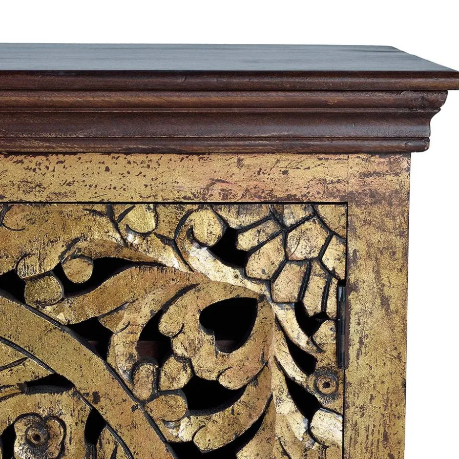 Oriental Design Sideboard in Gold und Walnussbraun - Roswito^Wohnen Clearance