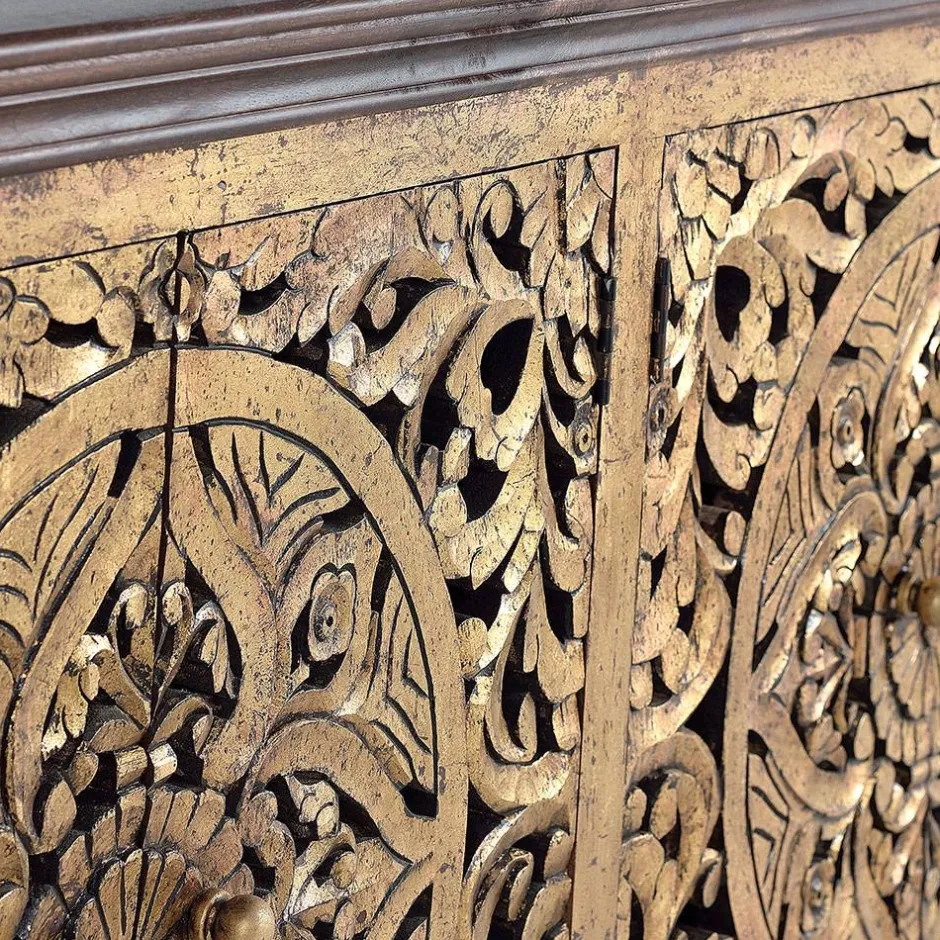 Oriental Design Sideboard in Gold und Walnussbraun - Roswito^Wohnen Clearance