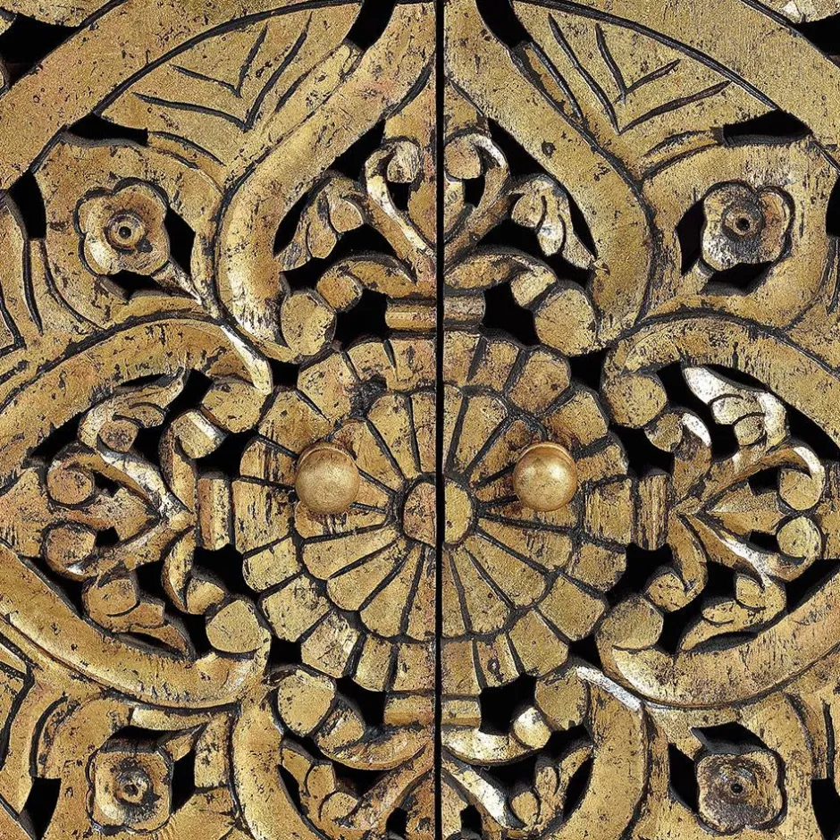 Oriental Design Sideboard in Gold und Walnussbraun - Roswito^Wohnen Clearance